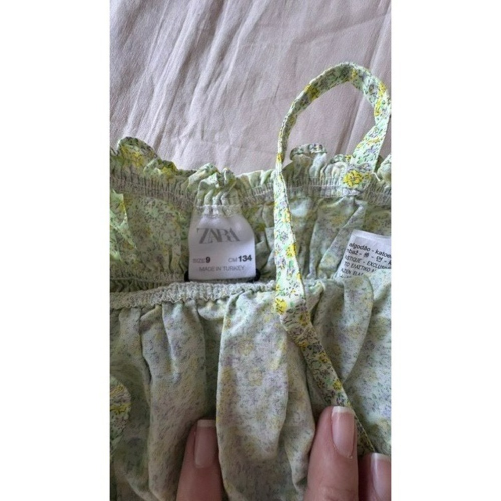 Zara Girls Floral Smocked Cami Tank Sz9 Spaghetti Straps Green Yellow Sleeveless - Picture 3 of 11
